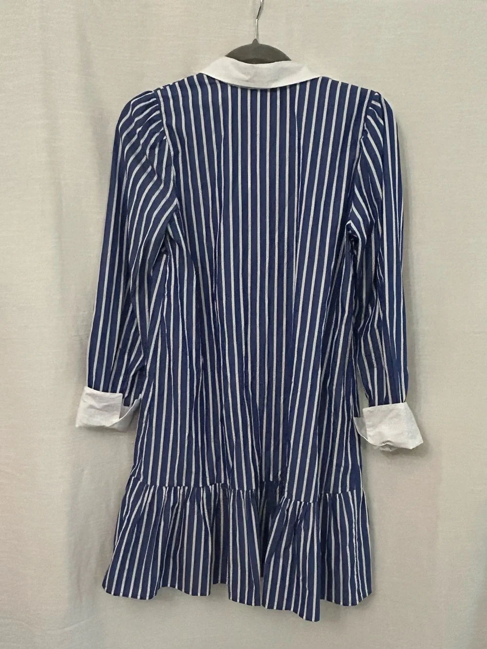 J. Crew Classic Preppy Blue & White Striped Belted Shirt Dress w/Contrast Collar
